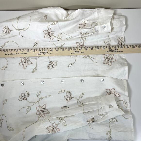 Vintage C B STUDIO Womens XL 100% Linen Floral Embroidered Long Sleeve Button Up - Picture 6 of 8